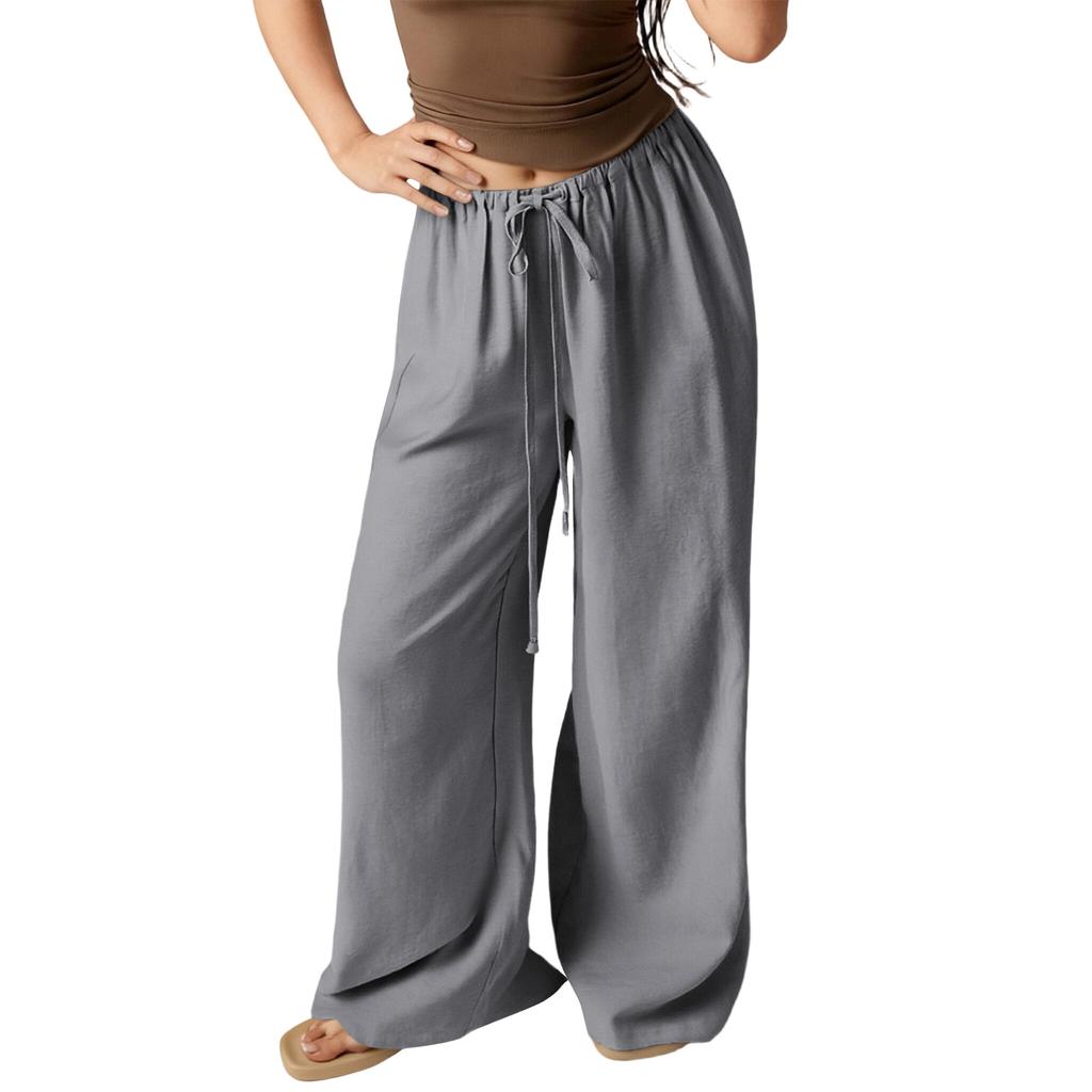 Women's Loose Wide-Leg Pants Casual Loose Cotton Linen Pants With Drawstring No Pocket