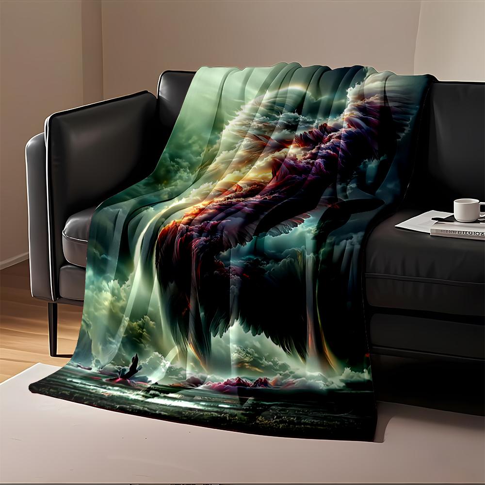 Majestic Angelic Wings in Stormy Sky Flannel blanket for bedroom, living room, sofa, and nap sofas