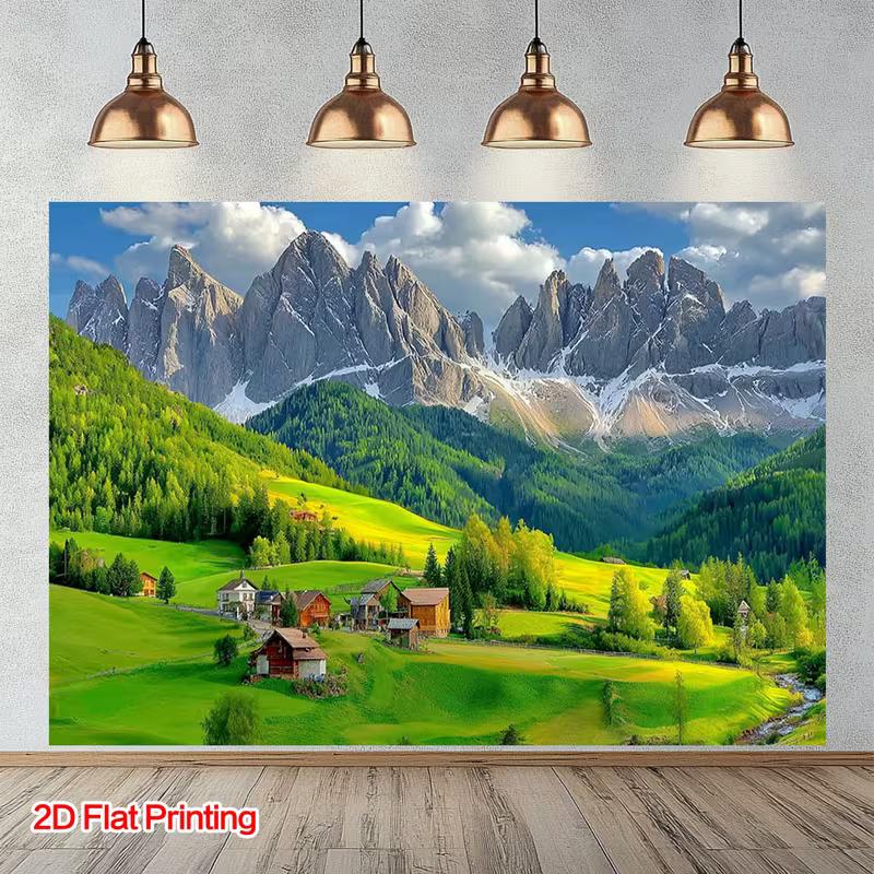 2D Alpine Village Landscape Photography Background for Nature Themed Party 47.2x31.5inch/120*80cm