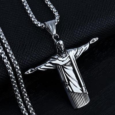 Hnsp Jesus Cross Chain Pendant Necklace For Men Male Religious Jewelry Gift Wholesale