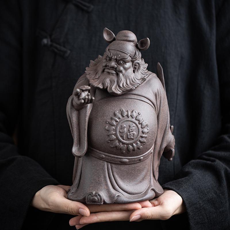 Purple Clay Zhong Kui Blessing Statue Chinese Home Living Room Office Entryway Feng Shui Ornament Handmade Gift