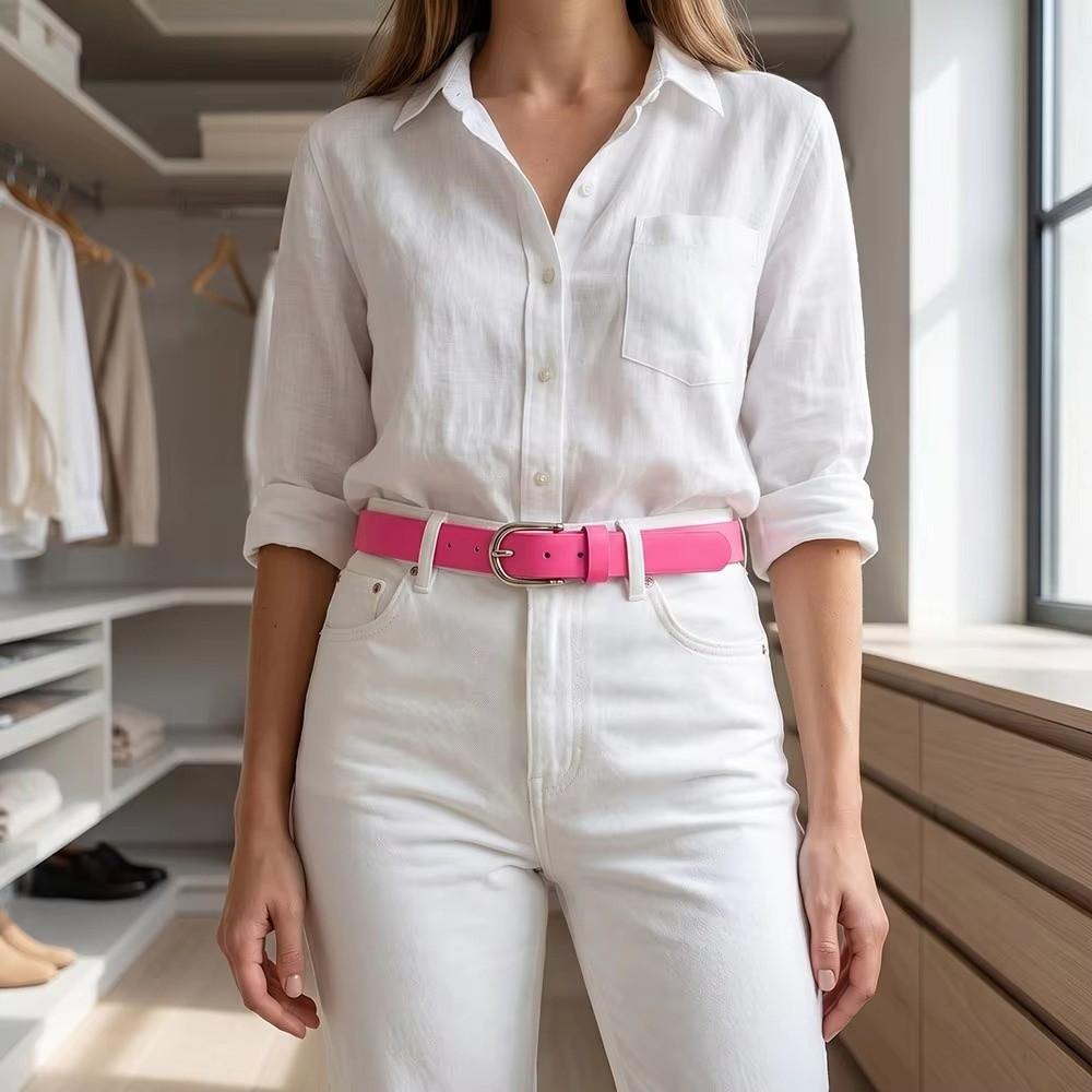 Adjustable Fashion Belt Solid Color PU Leather Belt Fashion Pin Buckle Belt  For Ladies