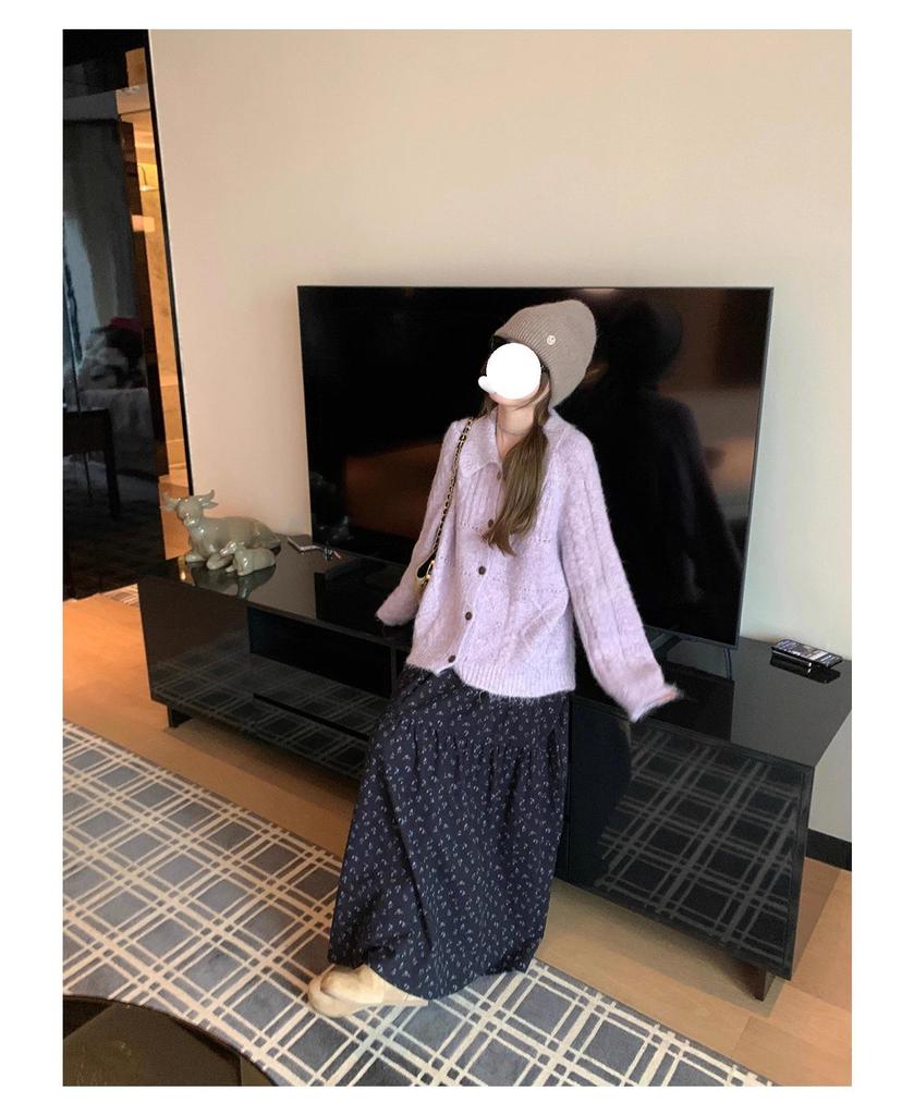 2025 Autumn Floral A-line Slimming Skirt with Elastic Waist for Women