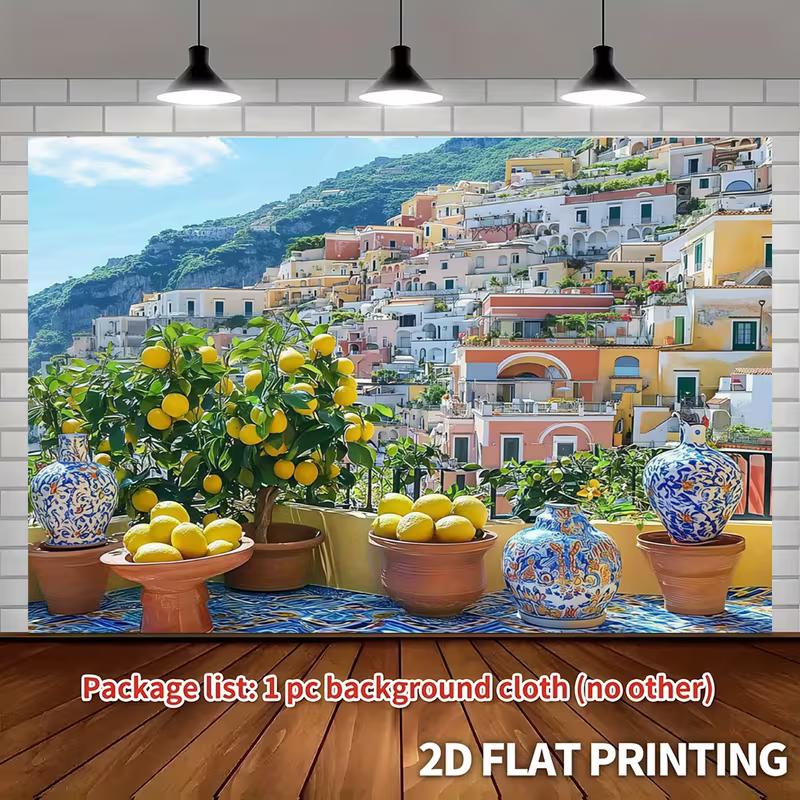 2D Positano Italian Coastal Summer Terrace Photography Backdrop 47.2x31.5inch/120*80cm