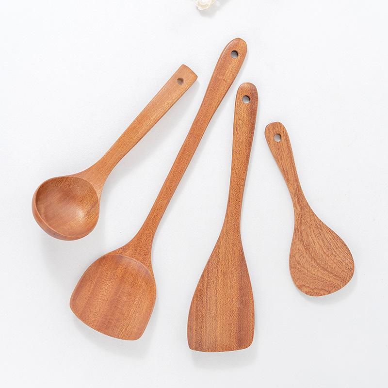 

Набор кухонных ложек из черного дерева: Лопатка с длинной ручкой, лопатка для жарки, набор кухонных принадлежностей. 4-piece set