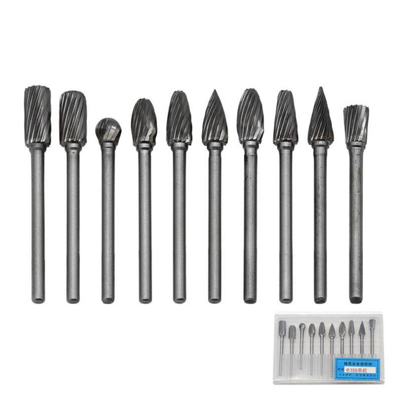10pc Hard Alloy Rotary File 3*6 Double Grain Tungsten Steel Grind Head Electric Grind Mold Woodwork Grinding File Tool Set