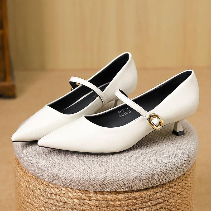 Retro style fashion versatile temperament buckle shallow mouth single shoes spring new pointed thin heel Mary Jane G312-71