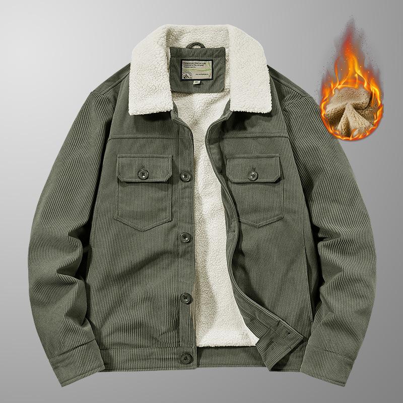 Korean Version of Lamb Wool Cotton-padded Clothes Men's Casual Velvet Thickened Warm Jacket Autumn and Winter Multi-bag Corduroy Cotton Clothes