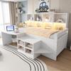 Children's Bed 90×200 Cm, Desk With Storage And Sockets, LED Light Strip And Multi-level Shelves, Single Bed Made Of Solid Wood, Youth Bed, White