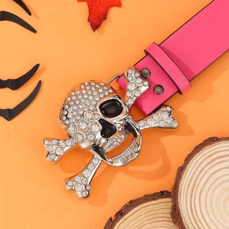 Popular Rhinestones Skull Buckle Belt for Adult Rivet Studded Belt All Matching Western Belt for Daily and Club Wear