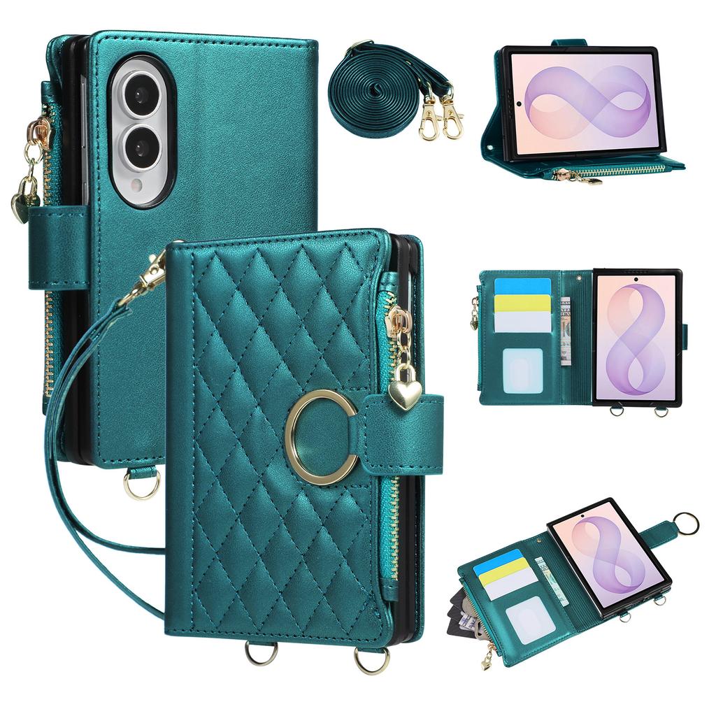 Crossbody Long Lanyard Zipper Cards Solt Wallet Leather Case for Samsung Galaxy Z Fold8 Fold 8 Wide Shockproof Book Stand Cover