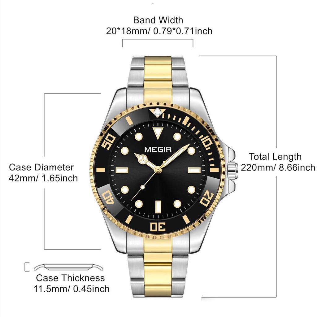 MEGIR Luxury Stainless Steel Strap Men's Business Wristwatches Waterproof Male Quartz Military Watches Clock Reloj Hombre 1090