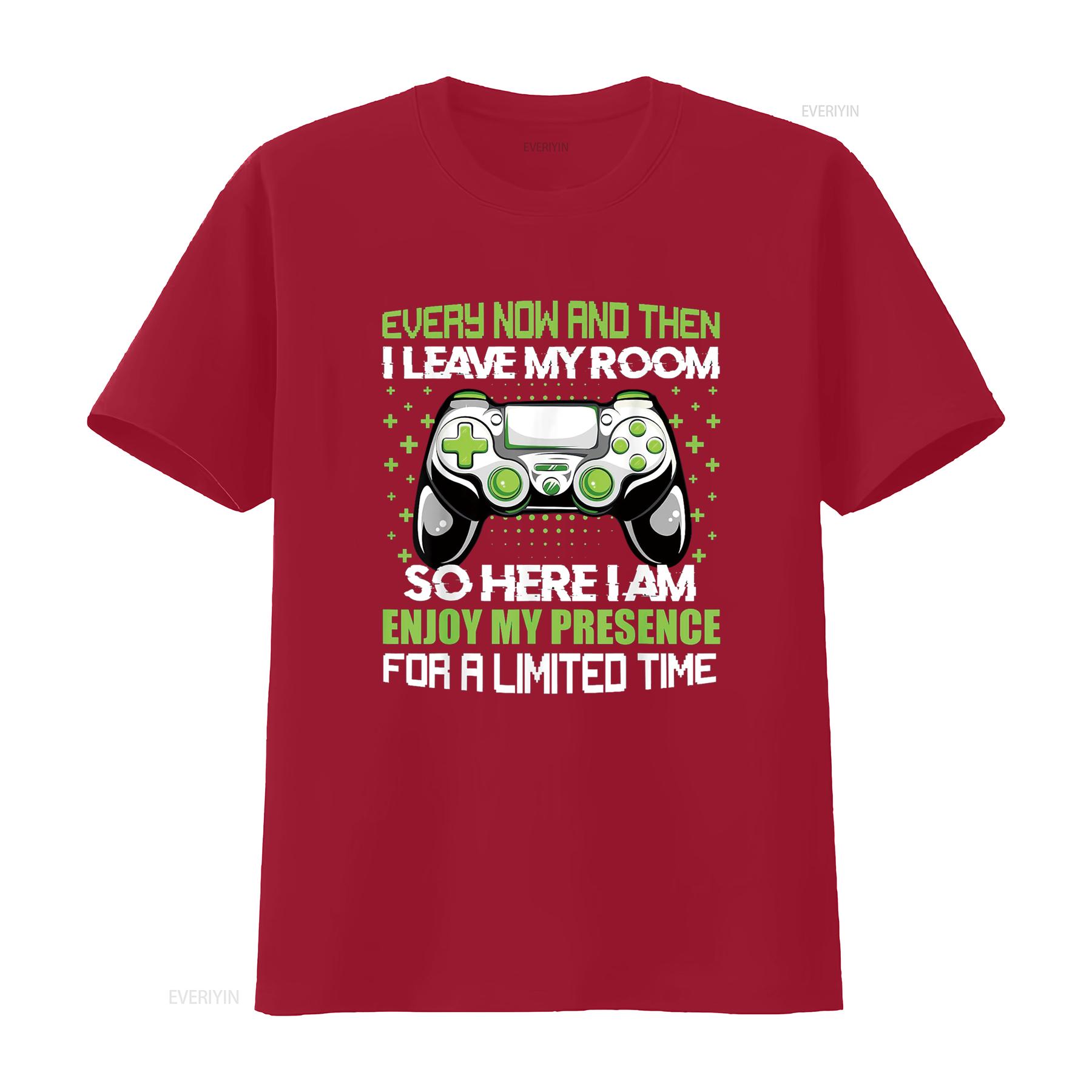 Funny Gamer Every Now And Then I Leave My Room Gaming T Shirt Black vintage Washed streetwear Breathable graphic Versatile Soft S