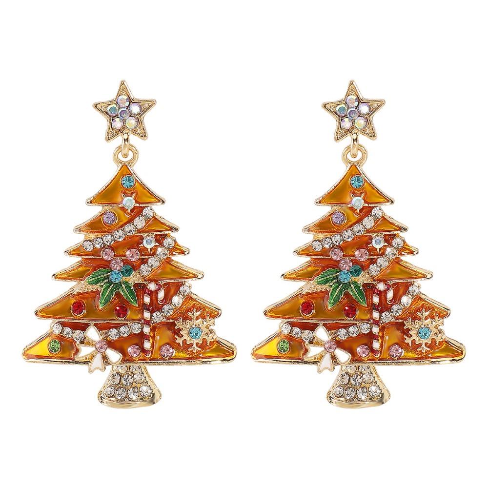 Dripping Oil Xmas Earrings Studs Rhinestone New Year Dangle Earrings Christmas Tree Earrings  Gift