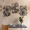 3 Pezzi Arte Murale Metallica Floreale Nero Oro, Pannelli in Ferro Botanico Retro per Soggiorno Camera da Letto Decorazione Matrimonio, Elegante Regalo di San Valentino Durevole