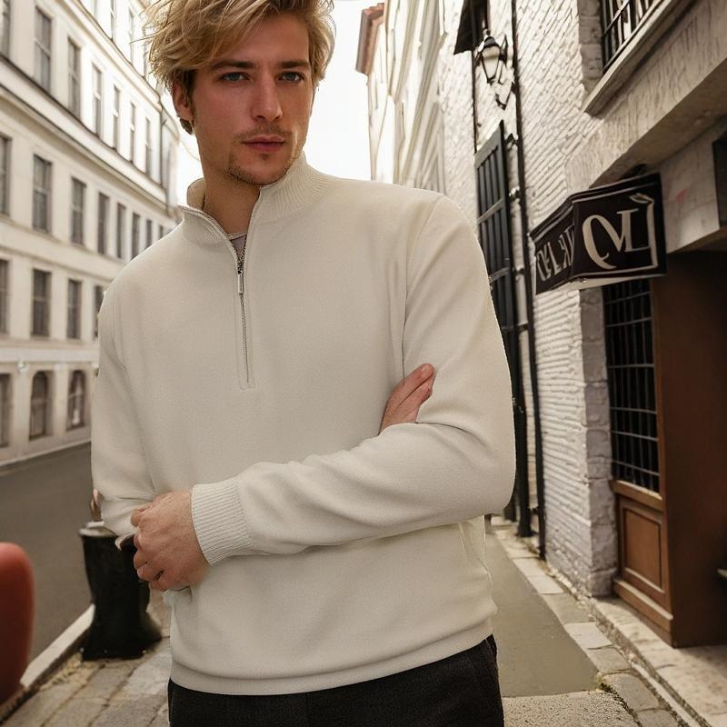 

2024 Autumn Men s Versatile European & American Style Half-High Collar Zipper Knit Pullover Sweater L білий