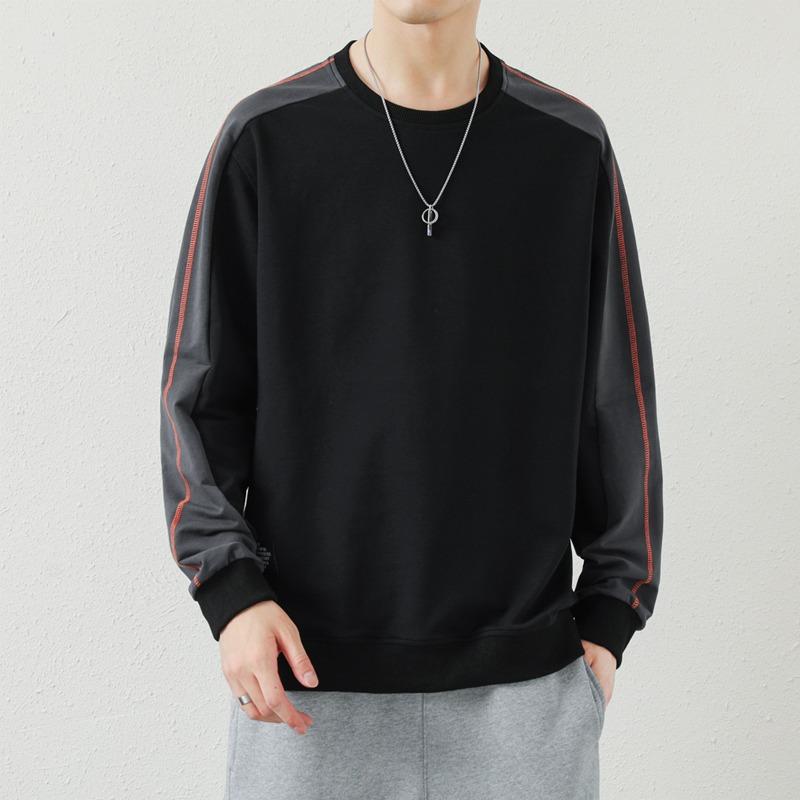 Frühling Herbst Rundhals Patchwork Locker All-Match Sweatshirt Männlich Lässig Mode Pullover Unterteil Top Männer