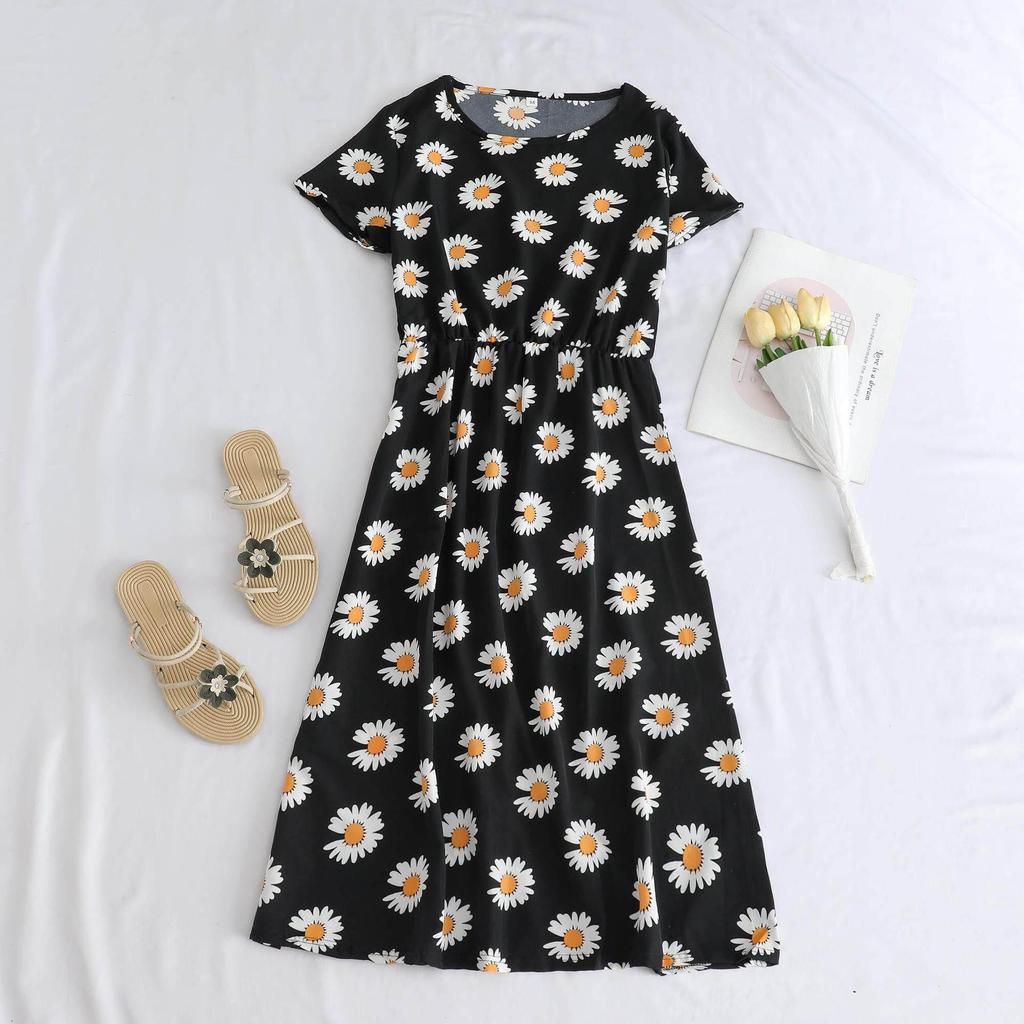 Elegant Mid-Length Short-Sleeved Dress for Middle-Aged and Elderly Women - Fashionable and Age-Reducing