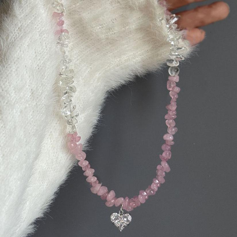 New Irregular Choker Vintage Zircon Heart Pendant Necklace For Women Female Pink & white Stone Chain Valentine's Gift N0548