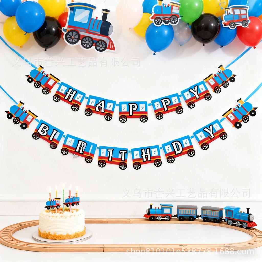 Spot Travel Party Flag Plane Racing Train Tractor Decoration Birthday Flag Party Decoration Banner