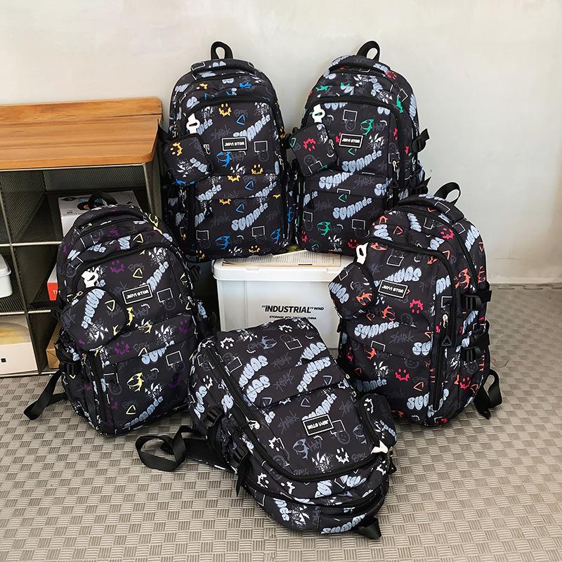 Граффити Принт Школьный Ранец Мужской Класс 4-6 Рюкзак С Монетницей зелёный — фото 7