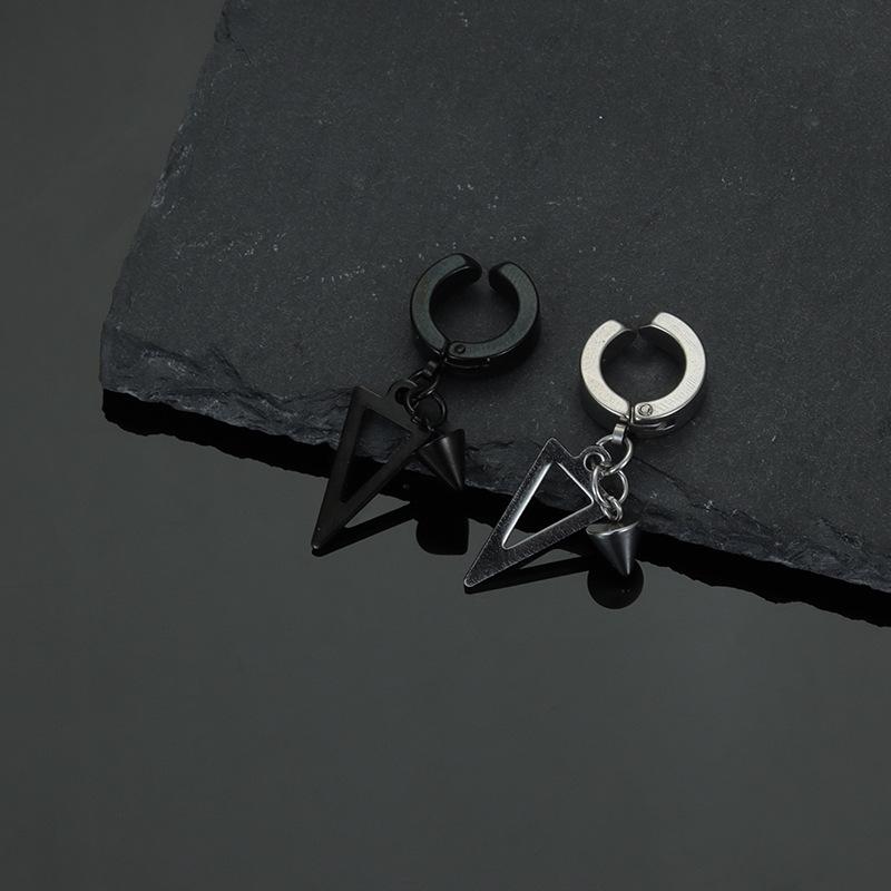 Geometric Titanium Steel Cone Triangle Punk Earrings for Men & Women - Stainless Steel Ear Clips