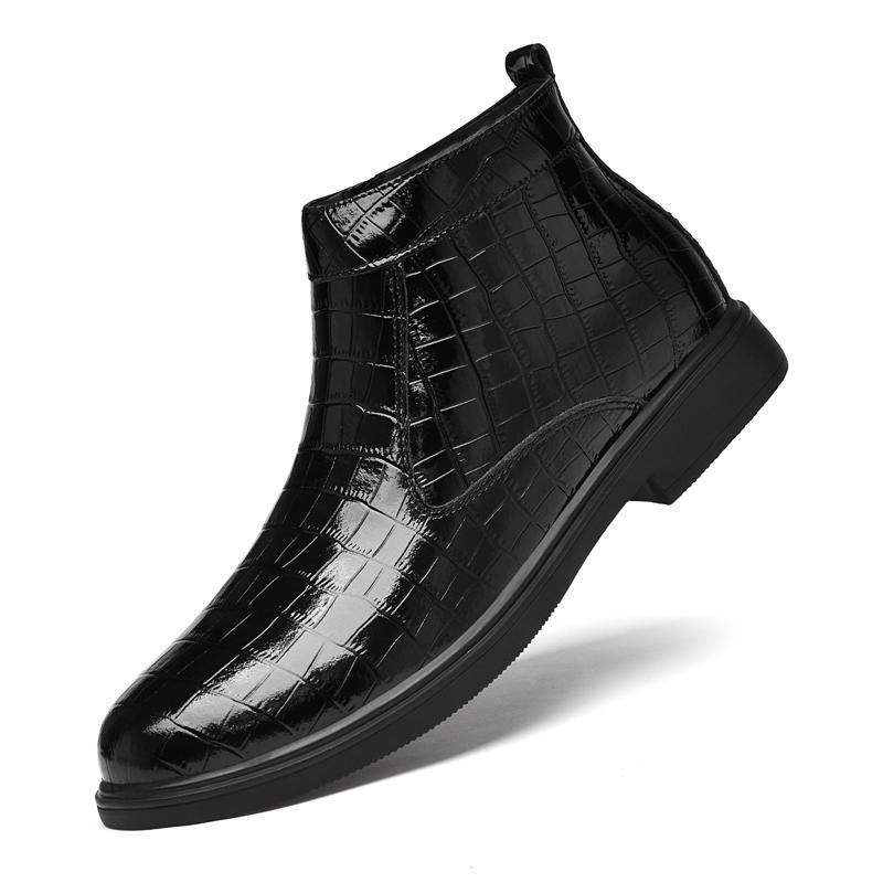 Fashion Fashionable Side Zipper Business Leather Boots Men's Quality Rubber Soles Comfort Chelsea Boots Winter Plush Warm High Top Boots