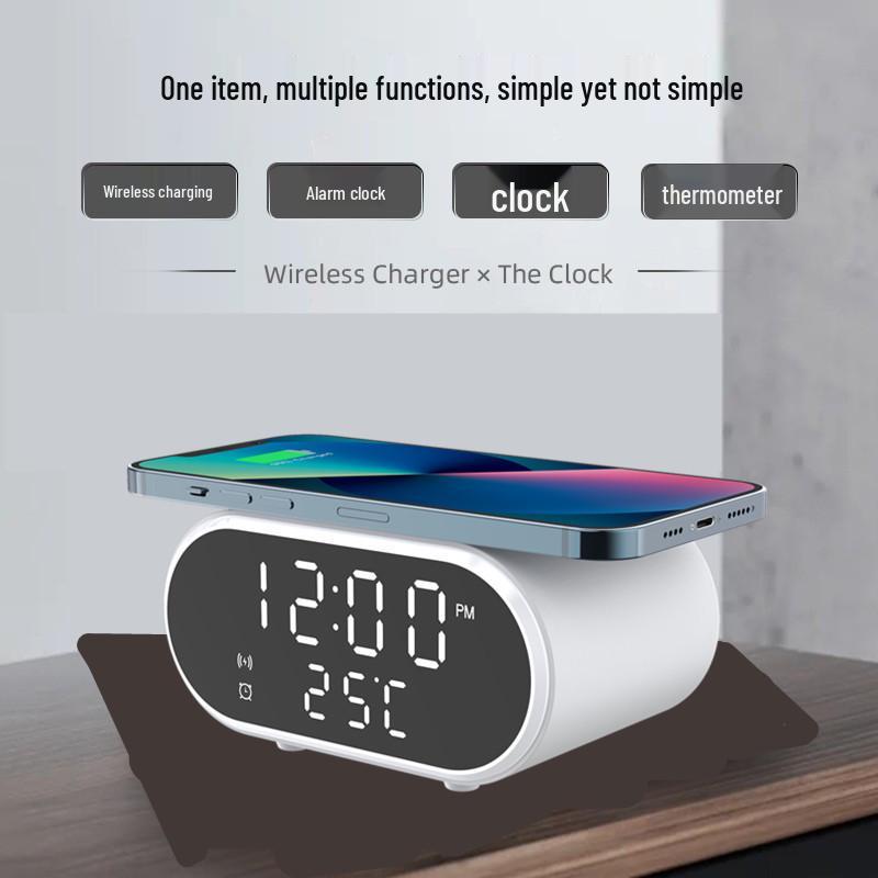 3-in-1 Wireless Charger: Desktop Clock & Thermometer for Android and Apple Devices