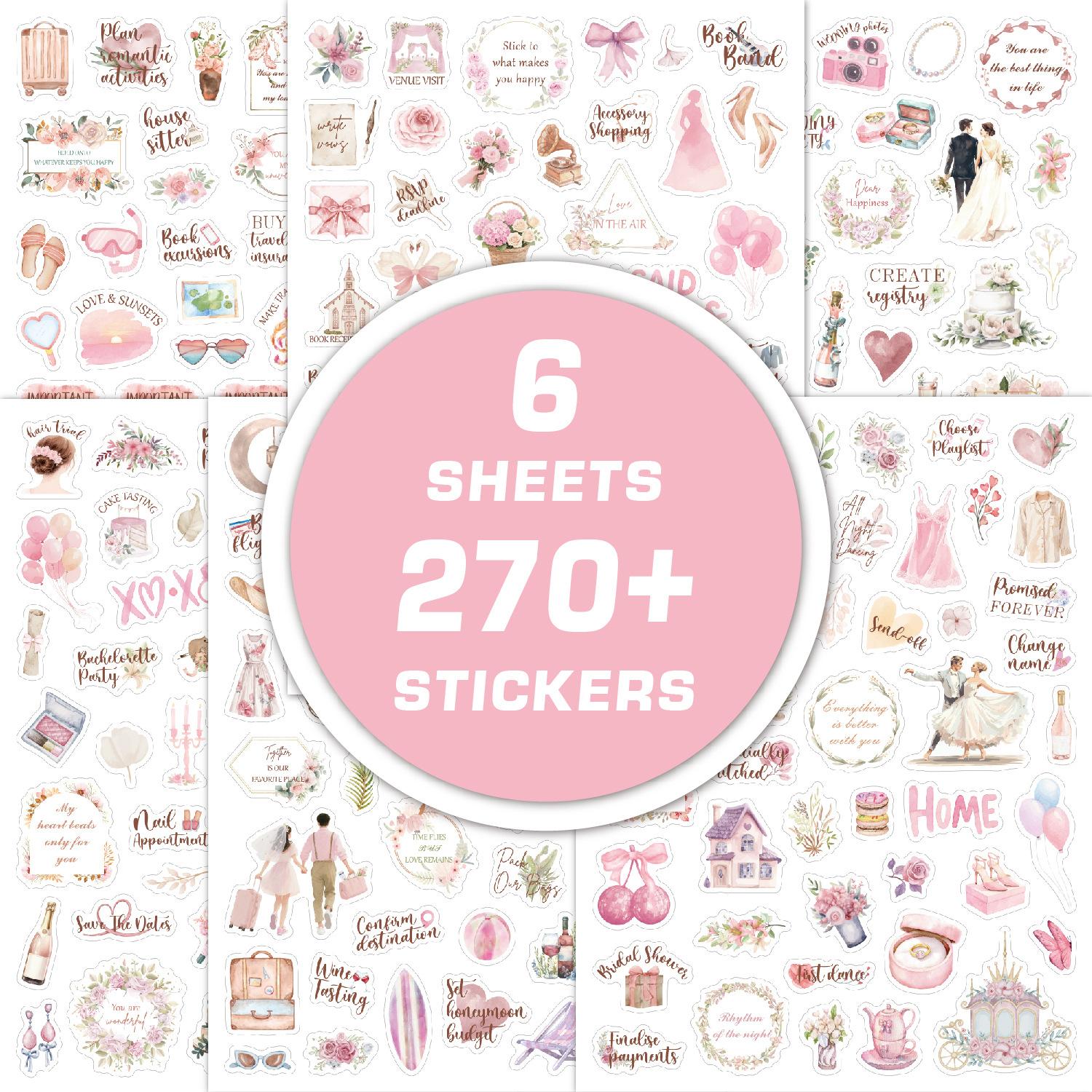 

6 Sheets Wedding Bliss Stickers Romantic Wedding Theme Self-Adhesive Journal Sticker for Wedding Plan Scrapbooking DIY Decor