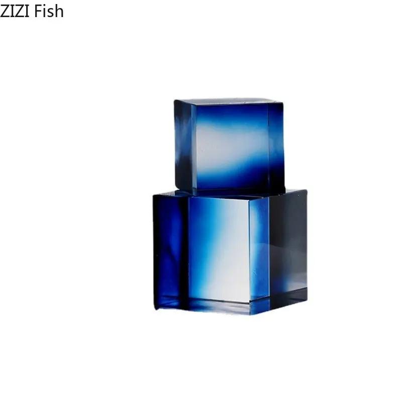 Geometrische Abstufte Kristallwürfel Ornamente Transparent Minimalismus Quadratische Kristallstatue Schreibtischdekoration Glas Handwerk Skulptur