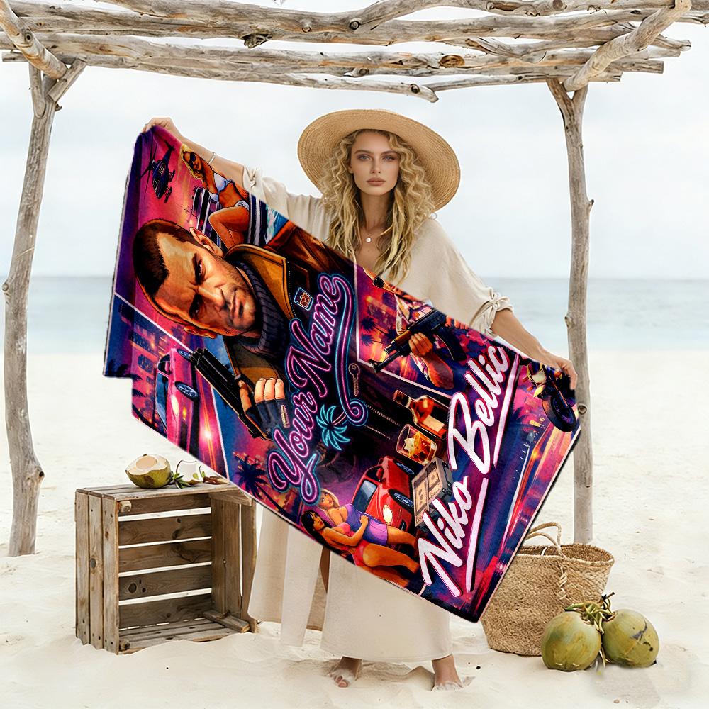 Gta Customize Your Name Beach Towel Soft Durable Quick-Dry Perfect for Traveling Yoga Camping and Swimming