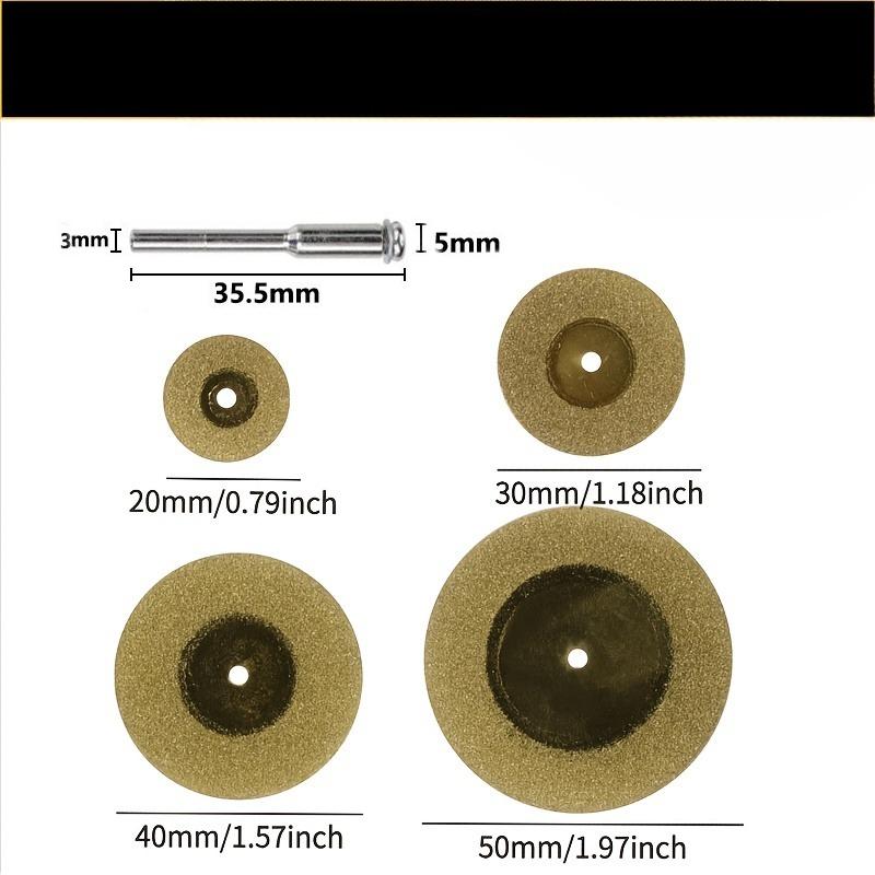 5Pcs/Set 20-50mm Tin-Coated Diamond Cutting Discs for Rotary Tools, Circular Saw Blades for Gemstone, Glass & Ceramic