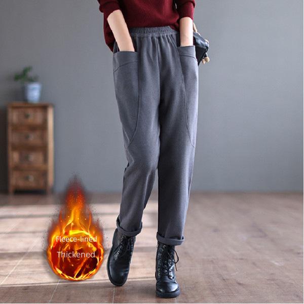 Pantalon harem rétro japonais pour femme doublé de velours avec poches pour automne/hiver 2025