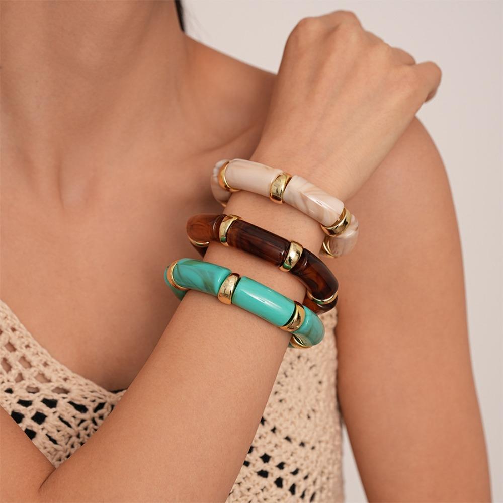 Stretchy Smudge Acrylic Bracelet Retro Vintage Maillard Hand Ring Bamboo Elastic Bangle  Party
