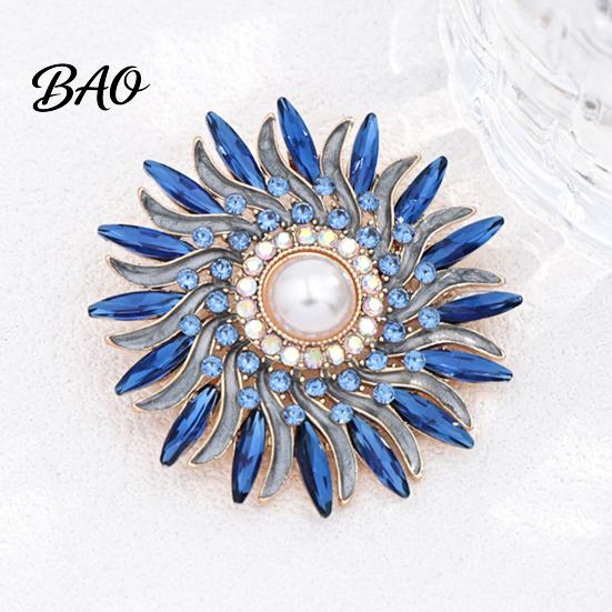Rhinestone Floral Badge Retro Sunflower Brooch Pin, Lapel Pin with Faux Bag Accessory Pearl, Metal Flower for Women, Clothing Accessories Daily Wear