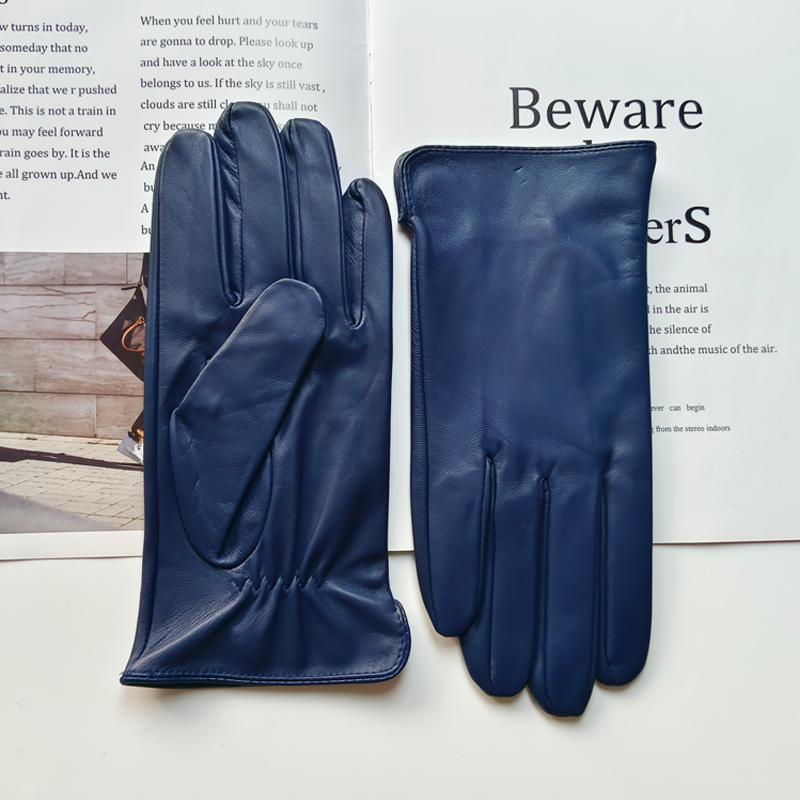 Men's Sheepskin Driving Gloves Solid Color Thin Single Leather Unlined Touch Screen Fashion Ripple Riding Motorcycle Gloves