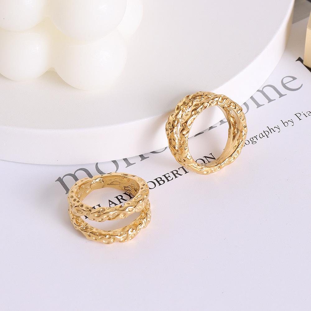 Brand European and American Inspired Versatile Double-Layer Hammered Tin Foil Ring - Non-Fading 18K Gold Titanium Steel Pinky Ring