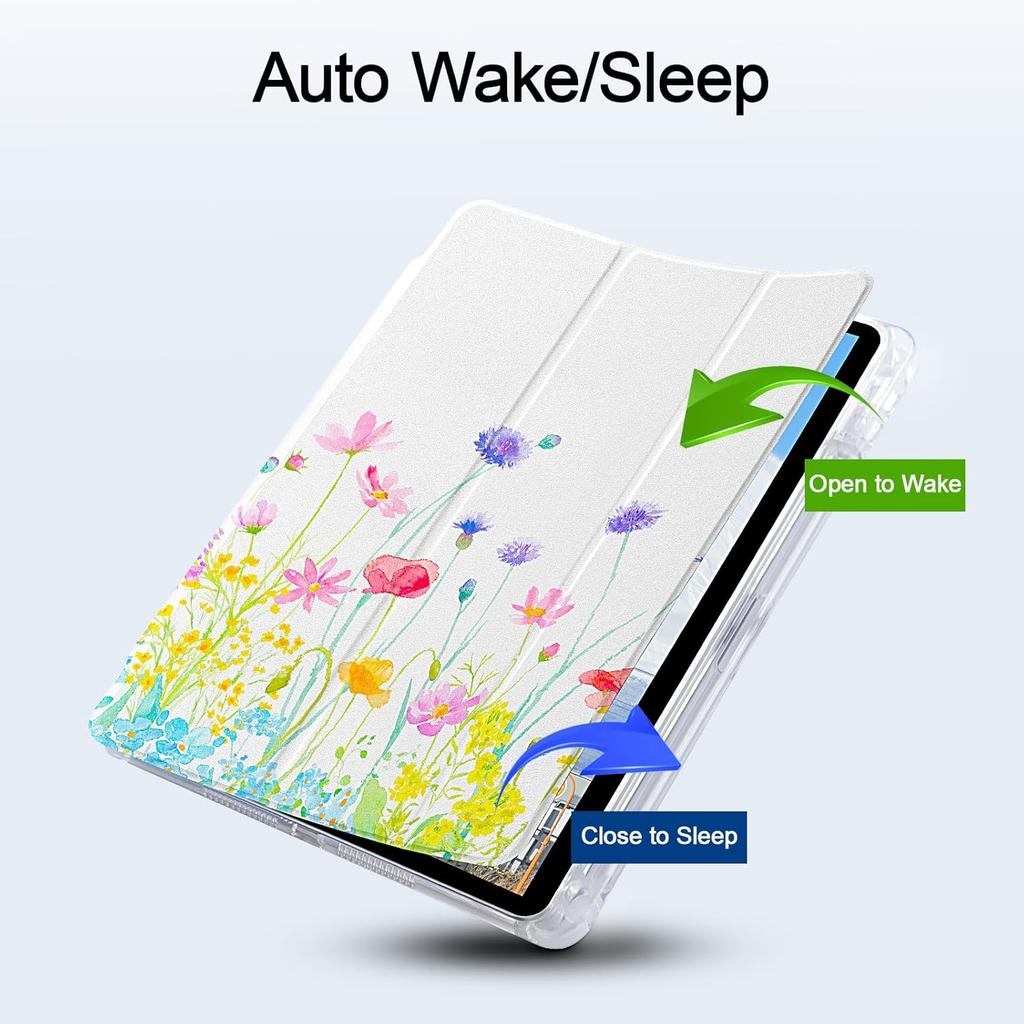 for iPad 9th/8th/7th Generation 10.2 Inch Case, Protective Trifold Case with [Pencil Holder][Auto Wake/Sleep][Transparent Back] for iPad 10.2’’