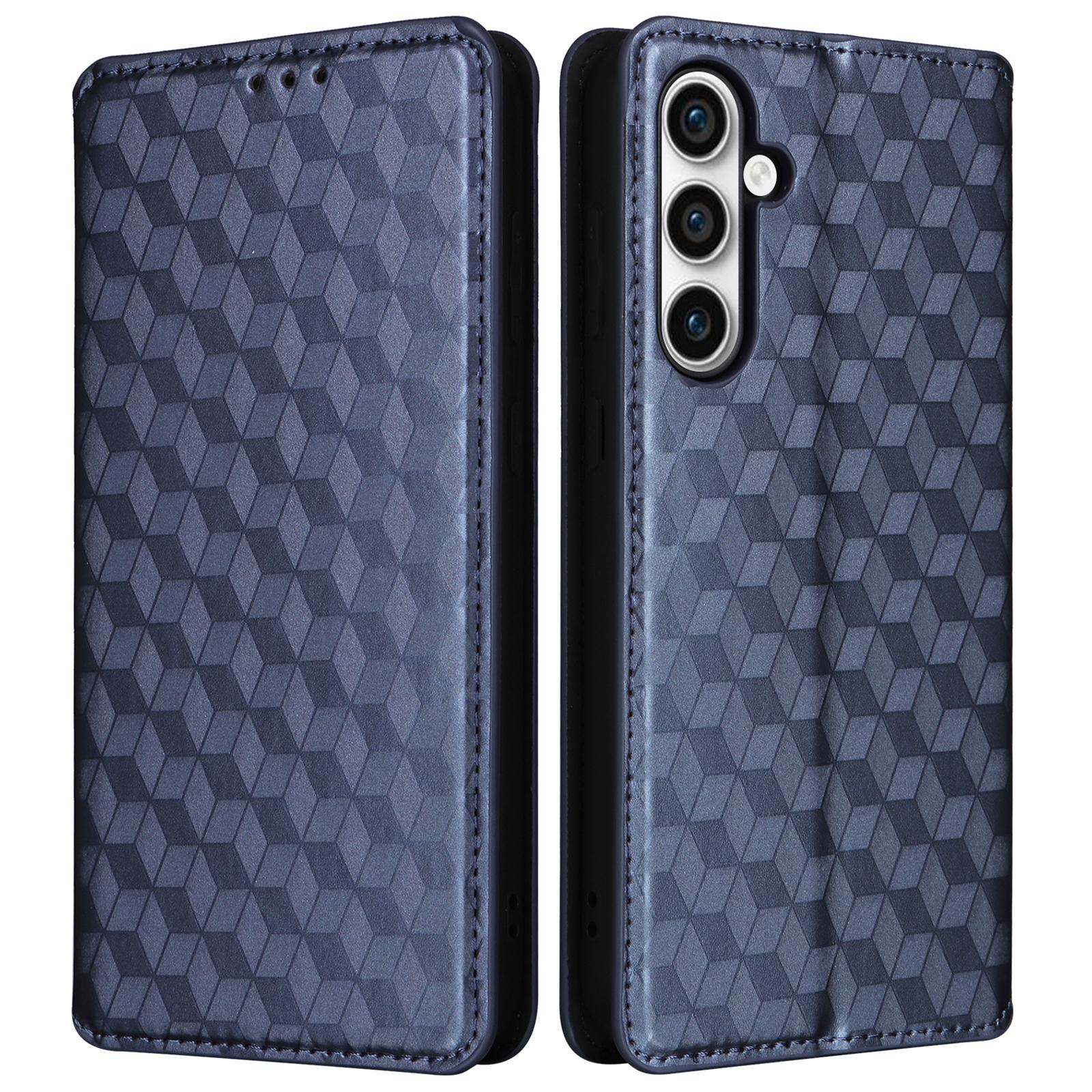 

For Samsung Galaxy S24 FE Wallet Case Rhombus Imprint Leather Phone Cover Blue