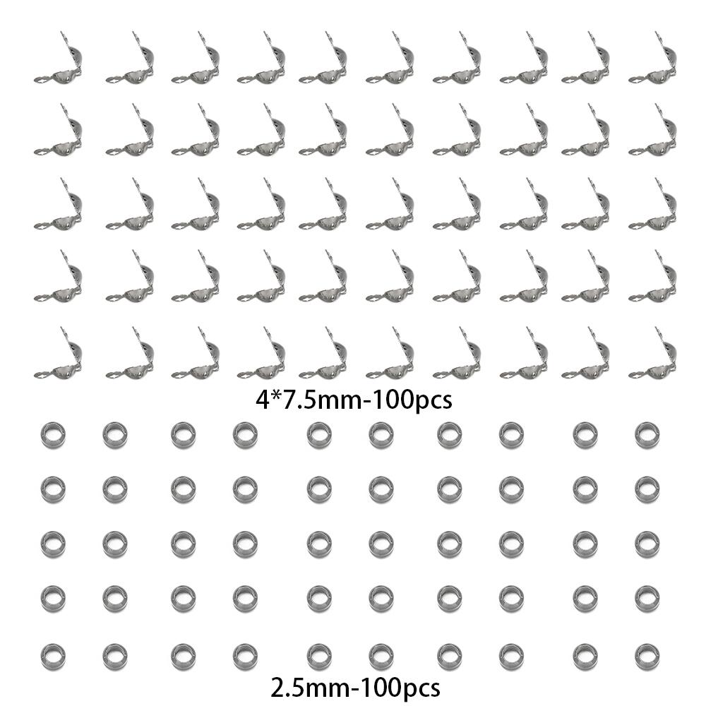 100pcs/lot Crimp Bead Tips Knot Covers Clamshell Fold-Over Bead Tips with 100pcs End Caps for DIY Jewelry Making Craft