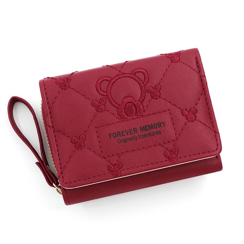 Cartoon Embroidered Pu Wallet For Women With Multiple Card Slots And Zipper Closure