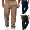 Men Pants Solid Color Multi Pockets Straight Mid Waist Cargo Pants for Daily Wear