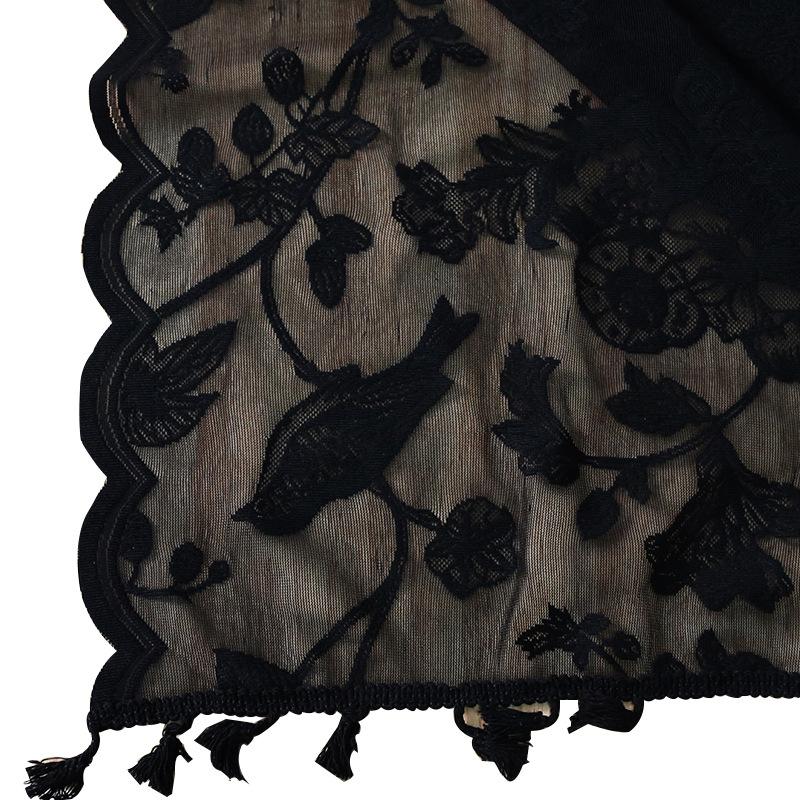 Pure Black Flower And Bird Pattern Lace Lace With Spikes Dining Table Cloth Modern Simple Household Indoor Coffee Table Cover Cloth