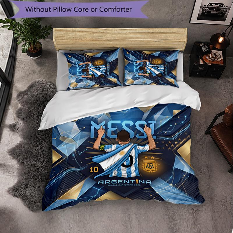 Argentina Football Pattern 3 Pieces Bedding Set Soft Microfiber Duvet Cover with Pillow Cases for Bedroom