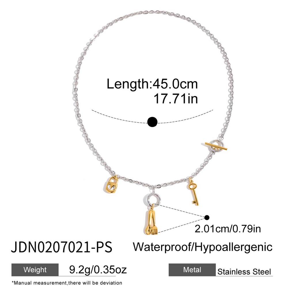 Youthway Lock Key Fork Spoon Pendant Necklace For Women Gold Plated Stainless Steel Necklace Simple Fashion Jewelry Gift