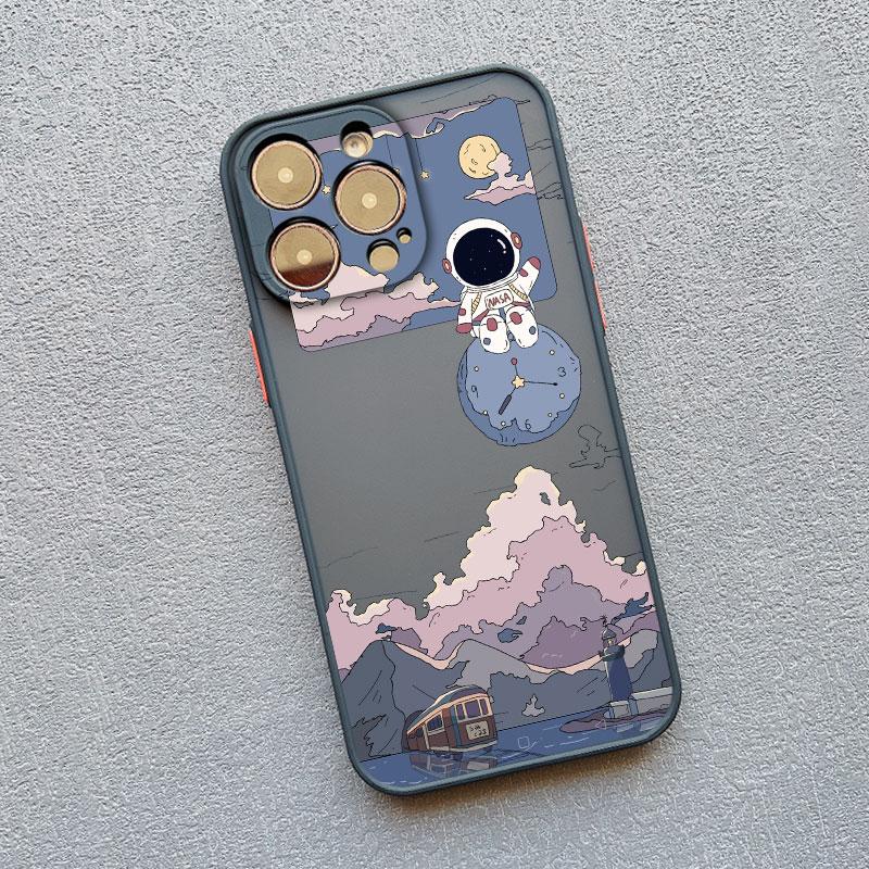 Cartoon Astronaut Pattern Phone Case For iPhone 14 13 15 Pro Max Plus 11 12 Mini Pro Max 7 8 Plus X XR XS Shockproof Phone Cover