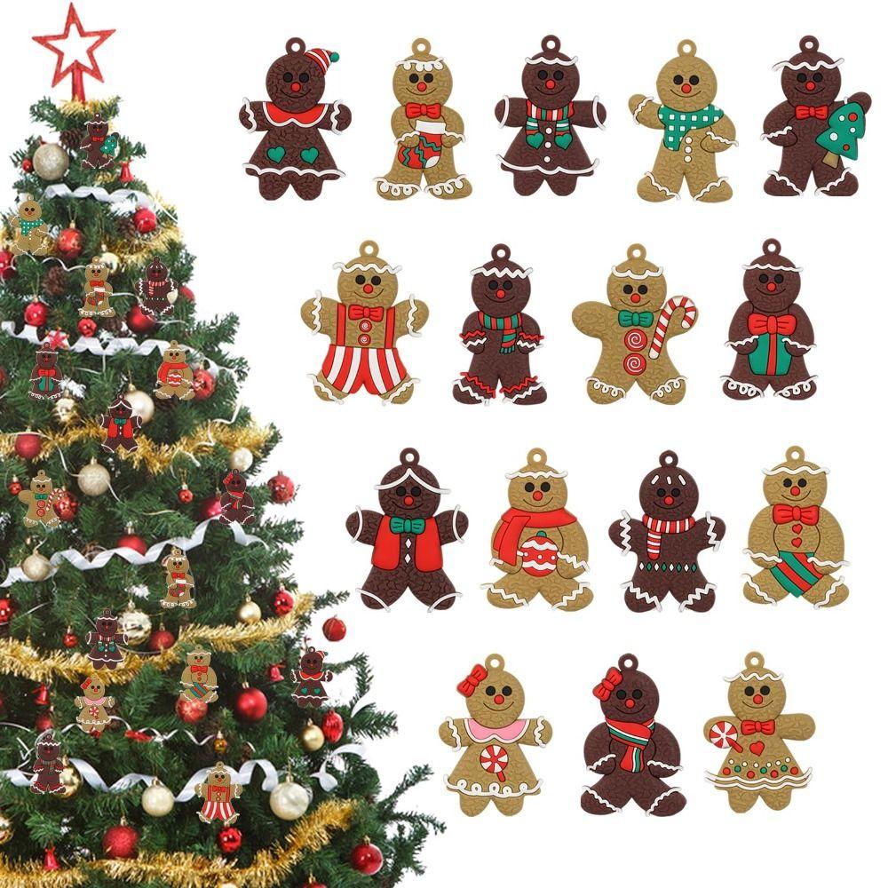 16Pcs/set Creative PVC Christmas Tree Pendant Funny DIY Gingerbread Man Ornament New Year Decor Kid Gift Xmas Tree Decoration