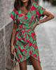 Women's V-Neck Short Sleeve Tie-Waist Floral Print Casual Summer Dress with Asymmetrical Hem