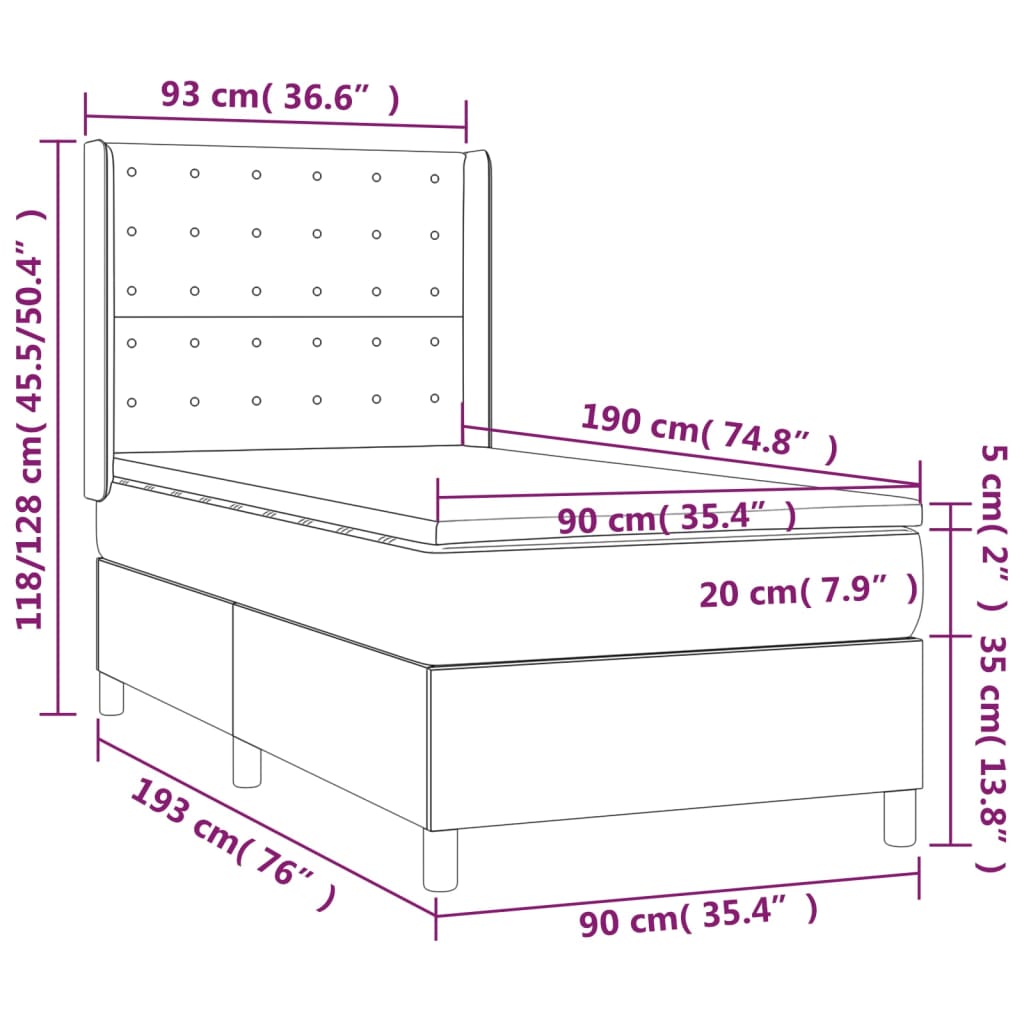 Vidaxl Łóżko Kontynentalne Z Materacem I Led, Biała Ekoskóra 90X190 Cm