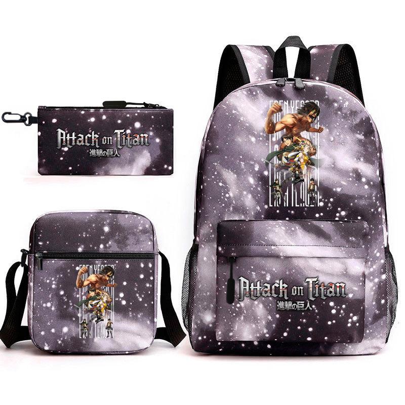 Attack Giant Elementary School Bag Backpack Casual School Bag Three-piece Set
